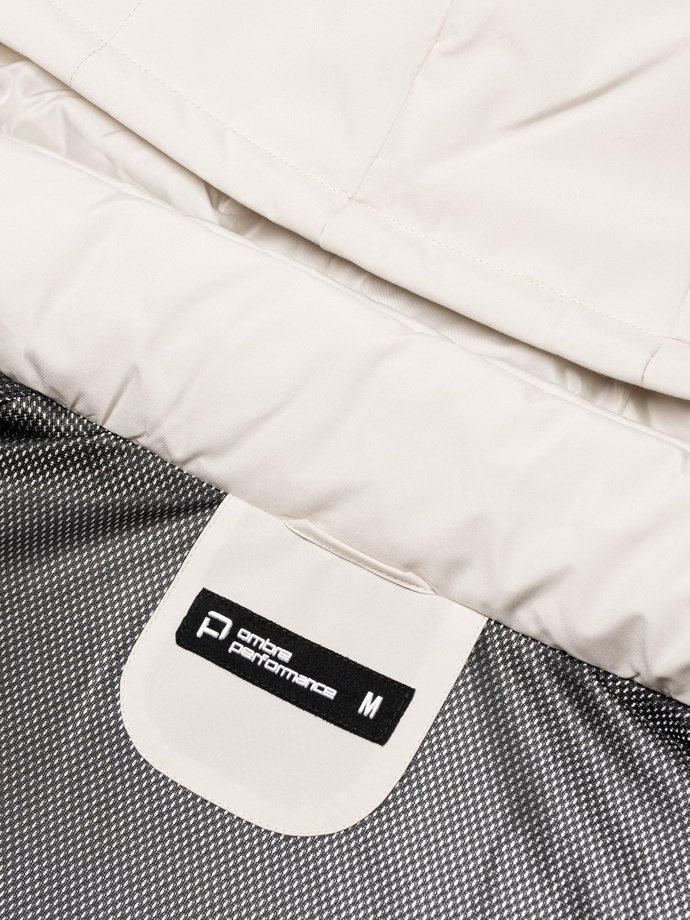 Men's winter jacket with detachable hood and cargo pockets - cream V2 OM-JAHP-0152