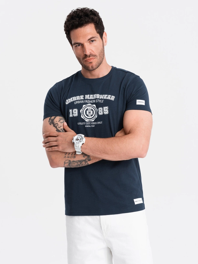 Men's college print t-shirt - navy blue V3 OM-TSPT-0137