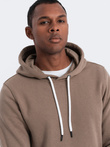 Men's non-stretch hooded sweatshirt - light brown V8 OM-SSBN-0120