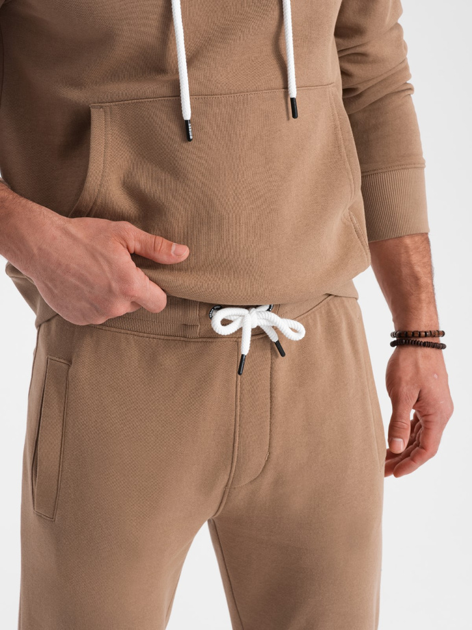 Men's tracksuit set kangaroo sweatshirt + pants - brown V2 Z80