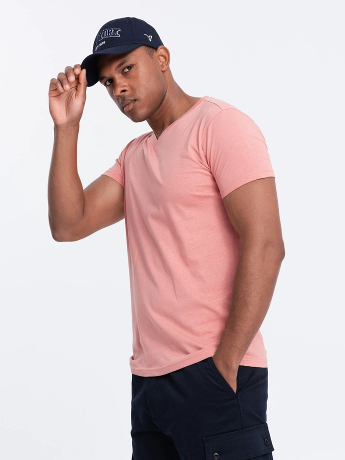 BASIC men's classic cotton tee-shirt with a v-neck - pink V7 OM-TSBS-0145