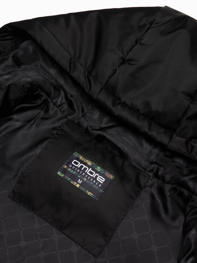 Vyriška ilga žieminė dygsniuota striukė su satino apdaila - juoda V3 OM-JALJ-0147