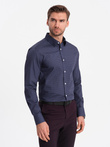 Cămașă bărbătească din bumbac cu model SLIM FIT - albastru marin V6 OM-SHCS-0151