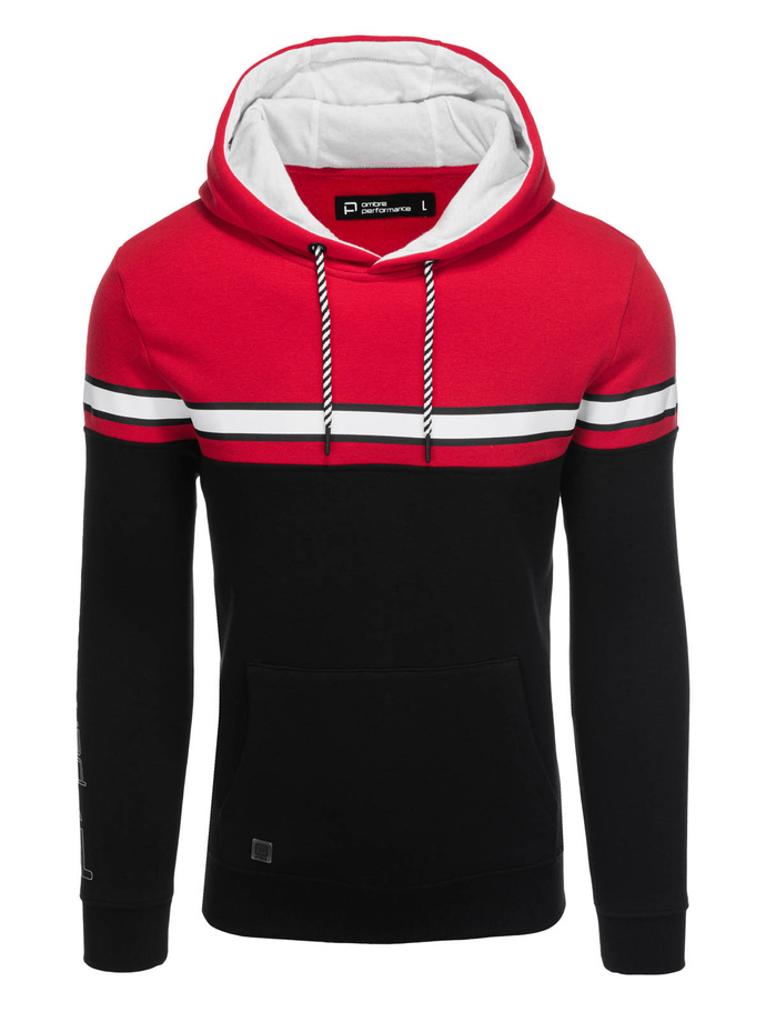Men's tri-color hoodie - red V3 OM-SSNZ-22FW-014