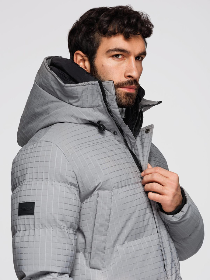 Outdoorová dlhá pánska bunda parka - sivá V2 OM-JALJ-0201