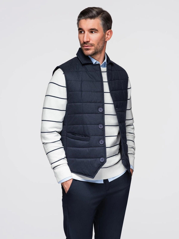 Pánský ležérní svetr s vodorovnými pruhy - krémový V2 OM-SWSW-0143