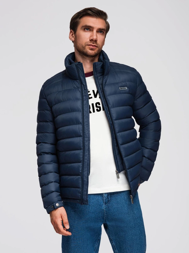 Men's quilted jacket with two fasteners - navy blue V1 OM-JALP-0231
