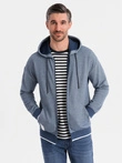 Men's soft-textured hooded sweatshirt - navy blue V2 OM-SSZP-0191