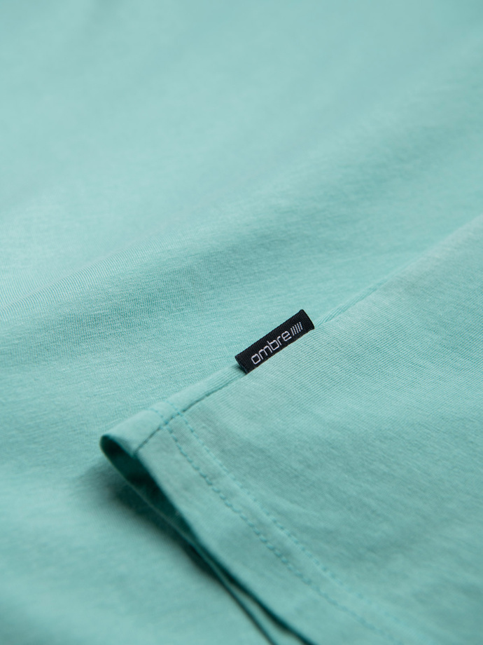 Tricou cu guler în V din bumbac clasic BASIC pentru bărbați - turcoaz V15 OM-TSBS-0145