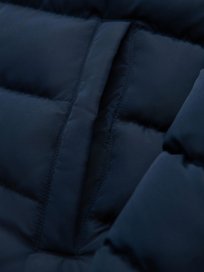 Men's quilted jacket with stand-up collar and chest zips - navy blue V2 OM-JALP-0260