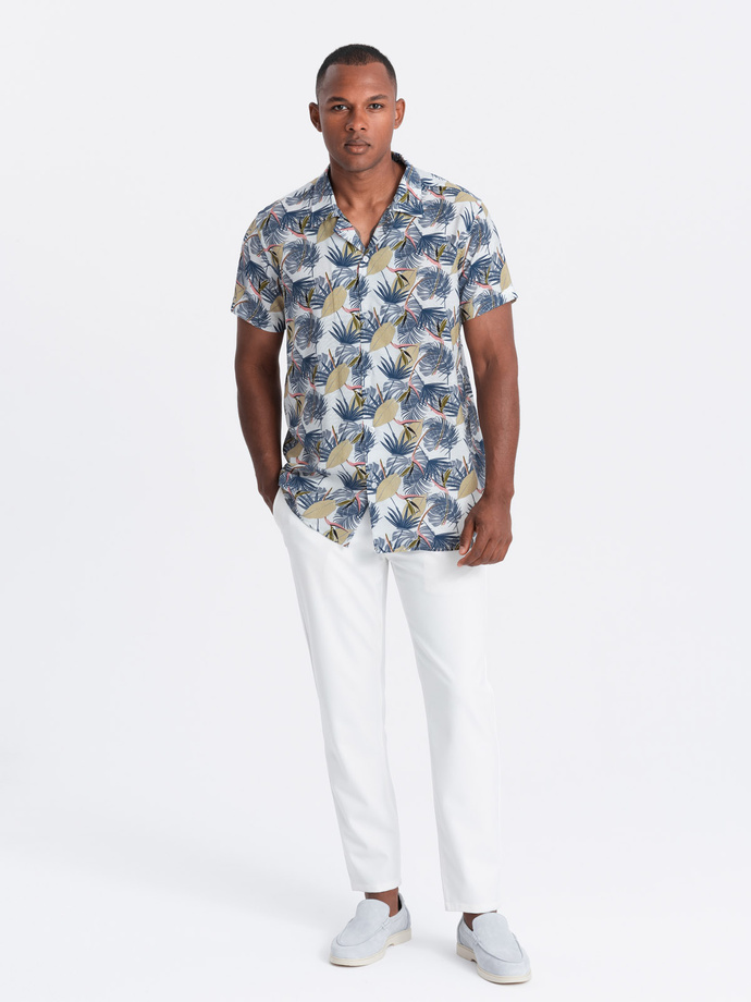 Viscose patterned men's short sleeve shirt - palm trees V7 OM-SHPS-0113