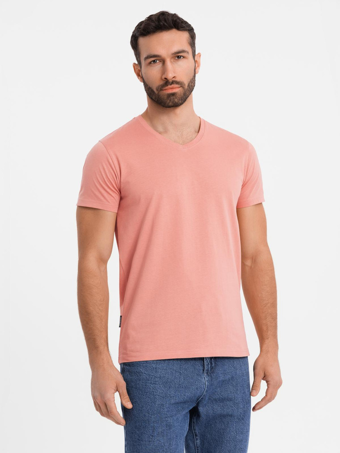 BASIC men's classic cotton tee-shirt with a v-neck - pink V7 OM-TSBS-0237