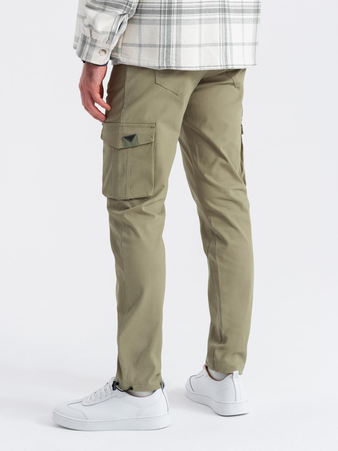Pantaloni cargo STRAIGHT LEG pentru bărbați cu broșă triunghiulară pentru buzunare - olive V2 OM-PACG-0196