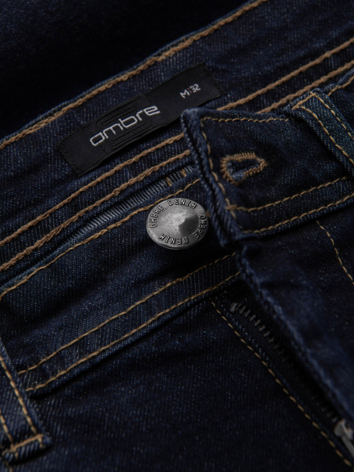 Pantaloni scurți bărbătești din denim cu picioare răsucite - albastru marin V1 OM-SRDS-0134