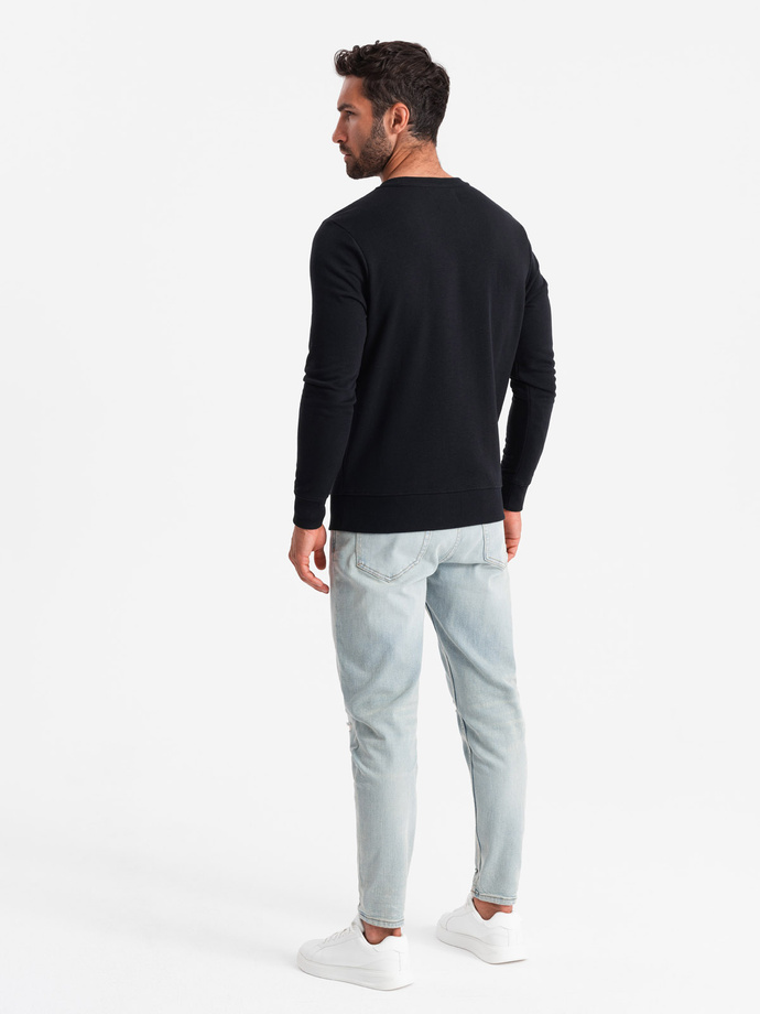 Vyriški marškinėliai be dryžių su spauda - juodi V1 OM-SSPS-0157