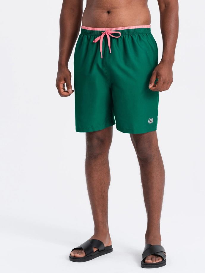 Men's two-tone ribbed swim shorts - dark green V3 OM-SRBS-0141