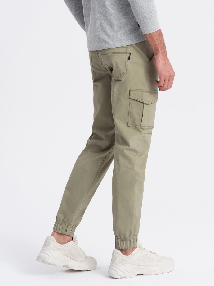 Pánske nohavice JOGGERY s cargo vreckami na zips - khaki V1 OM-PAJO-0123