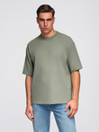 Men's LOOSE FIT cotton t-shirt with round neckline - khaki V8 OM-TSBC-0234