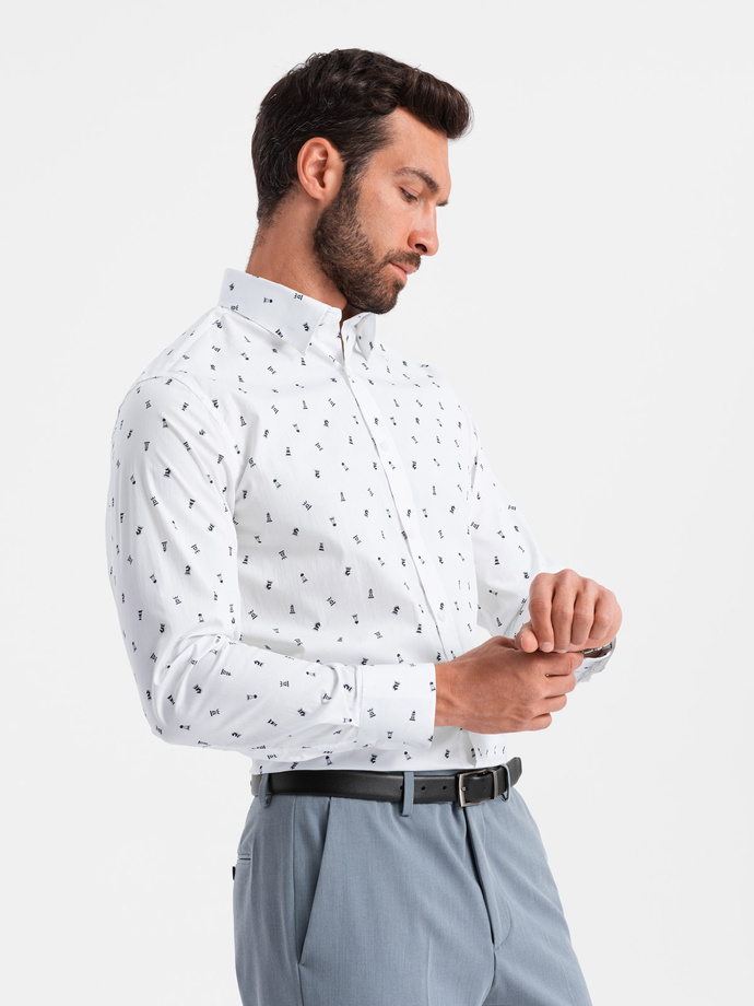 Men's SLIM FIT patterned cotton shirt - white V2 OM-SHCS-0151