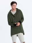 Asymmetrical men's sweatshirt with a spacious hood NANTES - dark olive green B1368