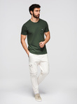 Tricou casual bărbătesc cu buzunar peticit - verde-oliv închis V4 OM-TSCT-0109
