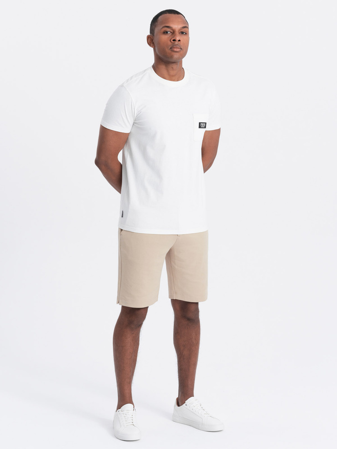 Pánské strukturované pletené šortky SLIM FIT - pískové V3 OM-SRCS-0126