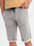 Men's denim short shorts with decorative stitching - light grey V1 OM-SRDS-0135