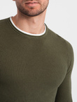 Men's cotton sweater with round neckline - dark olive V7 OM-SWSW-0103