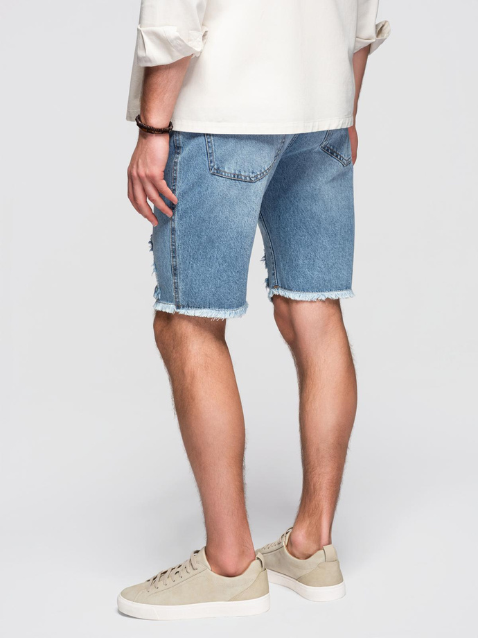 Men's short denim shorts with rips and holes - light blue V2 OM-SRDS-0157