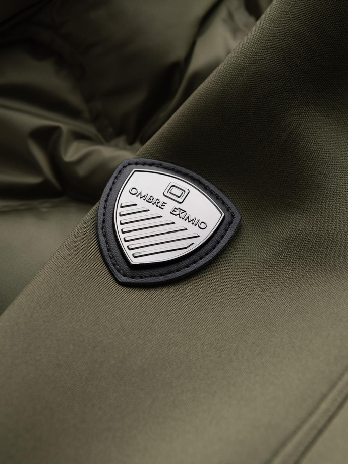 Pánská prošívaná bunda bomber - tmavě olivově zelená V3 OM-JALP-0141