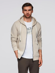 BASIC men's unbuttoned hooded sweatshirt - light beige V1 OM-SSBZ-0178