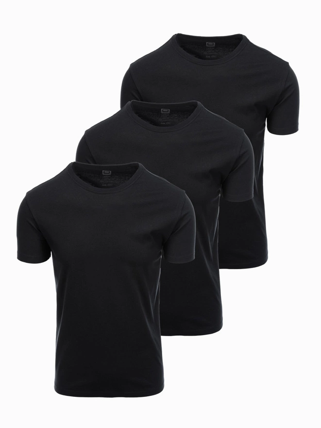 Set tricou cu gât rotund din bumbac pentru bărbați BASIC - 3x negru V9 OM-TSBS-0232