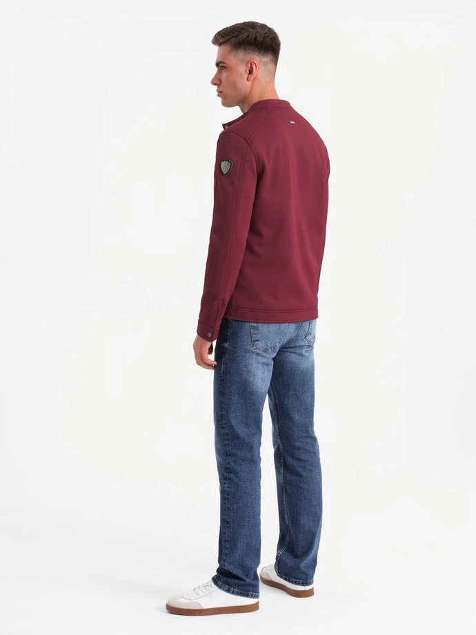 Men's structured fabric biker jacket - maroon V2 C642