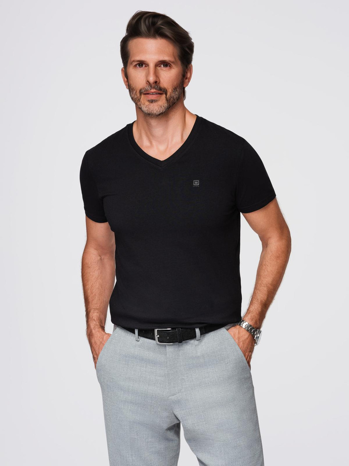 Tricou bărbătesc V-NECK cu elastan - negru V3 OM-TSCT-0106