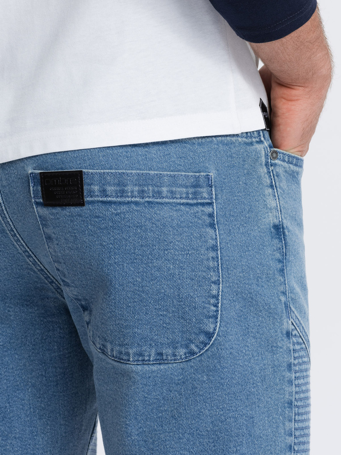 Pantaloni de jogger din denim pentru bărbați cu cusături - albastru V2 OM-PADJ-0113