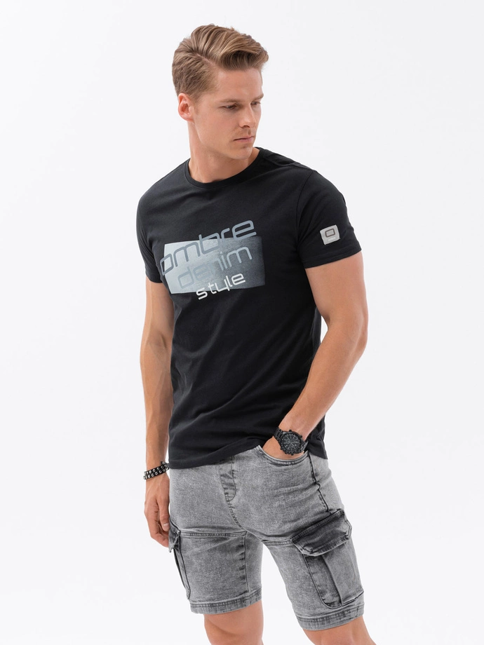 Men's printed cotton t-shirt - black V2 S1749