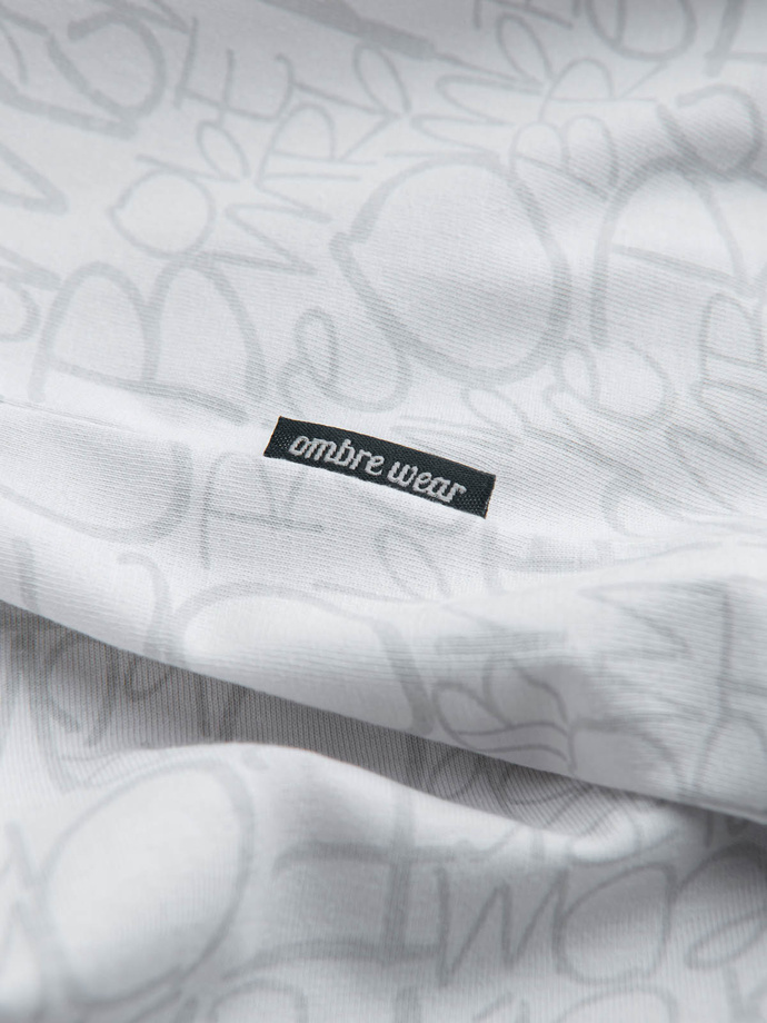 Pánske bavlnené tričko s potlačou písmen a vreckom - bielo-sivé V3 OM-TSFP-0188