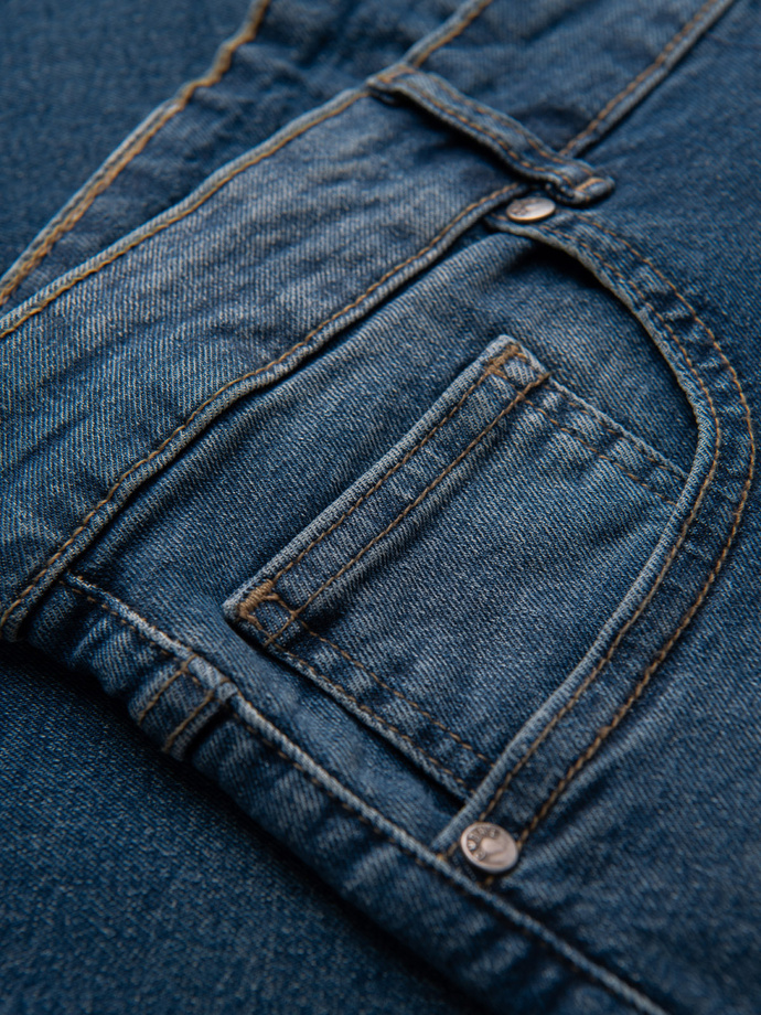 Pantaloni bărbătești REGULAR FIT din denim cu frecare - albastru închis V2 OM-PADP-0254