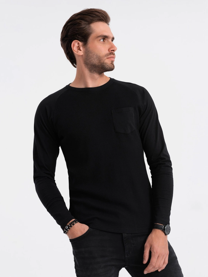 Men's longsleeve with "waffle" texture - black V4 OM-LSCL-0109