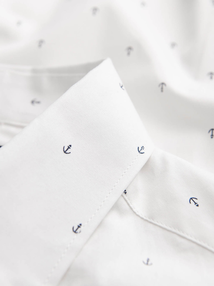 Vyriški klasikiniai medvilniniai SLIM FIT marškiniai su inkarais - balti V3 OM-SHCS-0156
