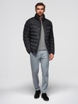 Men's quilted jacket with stand-up collar and chest zips - black V1 OM-JALP-0260