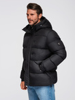 Men's quilted jacket with high zipped hood - black V1 OM-JAHP-0238