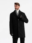 Men's single-breasted patterned coat with pockets - black V2 OM-COWC-0108