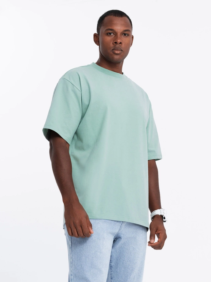 Men's LOOSE FIT cotton t-shirt with round neckline - mint V6 OM-TSBC-0234 