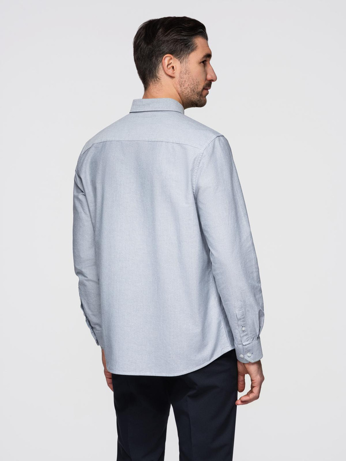 Cămașă oxford elegantă pentru bărbați cu broderie - gri deschis V2 OM-SHOS-0172