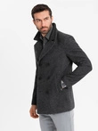 Men's short double-breasted wool coat - graphite V1 OM-COWC-0115