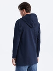 Men's long sweatshirt with asymmetrical button-up HAGA - navy blue B668