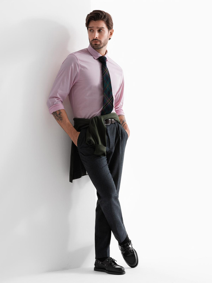 Cămașă clasică din bumbac REGULAR - roz deschis V2 OM-SHOS-0154