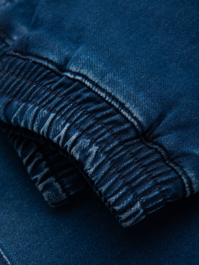 Pantaloni jogger din denim pentru bărbați cu talie cu nervuri - albastru închis V3 OM-PADJ-0242