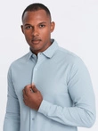 Vyriški trikotažiniai SLIM FIT marškiniai ilgomis rankovėmis - mėlyni V3 OM-SHCS-0177